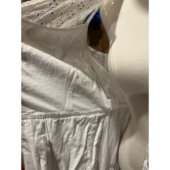 J. Crew Eyelet Lace Sleeveless Tea Length Button Down Dress White Lined size 12 - Picture 9 of 13
